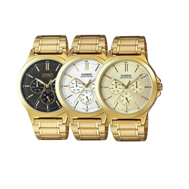 【CASIO 卡西歐】卡西歐三眼石英鋼帶男錶MTP-V300G