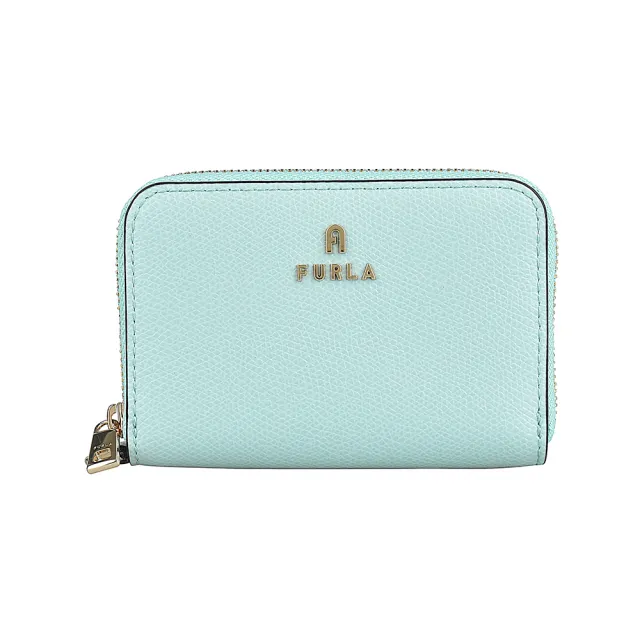 【FURLA 芙拉】FURLA Camelia立體金字LOGO牛皮2卡拉鍊零錢夾包(薄荷綠x棉花糖白)