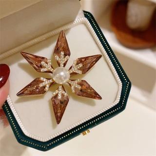 【巴黎精品】現貨+預購 水晶胸針雪花別針(珍珠鋯石璀璨胸花生日情人節禮物女飾品a1ah61)