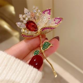 【巴黎精品】現貨+預購 鋯石胸針蓮花別針(水滴滿鑽荷花氣質生日情人節禮物女飾品a1ah52)