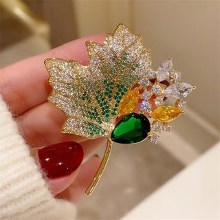【巴黎精品】現貨+預購 鋯石胸針楓葉別針(滿鑽祖母綠水晶葉子生日情人節禮物女飾品a1ah91)