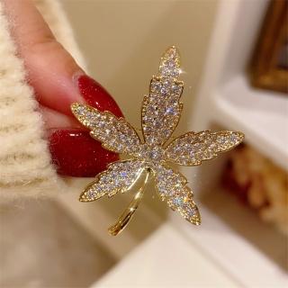 【巴黎精品】現貨+預購 鋯石胸針楓葉別針(精緻拋光滿鑽葉子生日情人節禮物男女飾品a1ah68)