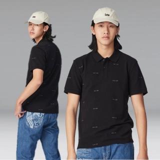 【Lee 官方旗艦】男裝 短袖polo衫 / 滿版 H.D LEE 刺繡 氣質黑 標準版型(LB303001K11)