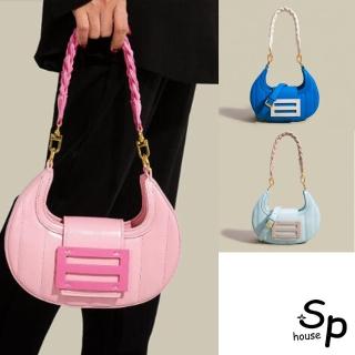 【Sp house】寬袋編織月牙單肩側肩手提女用馬鞍包(5色可選)
