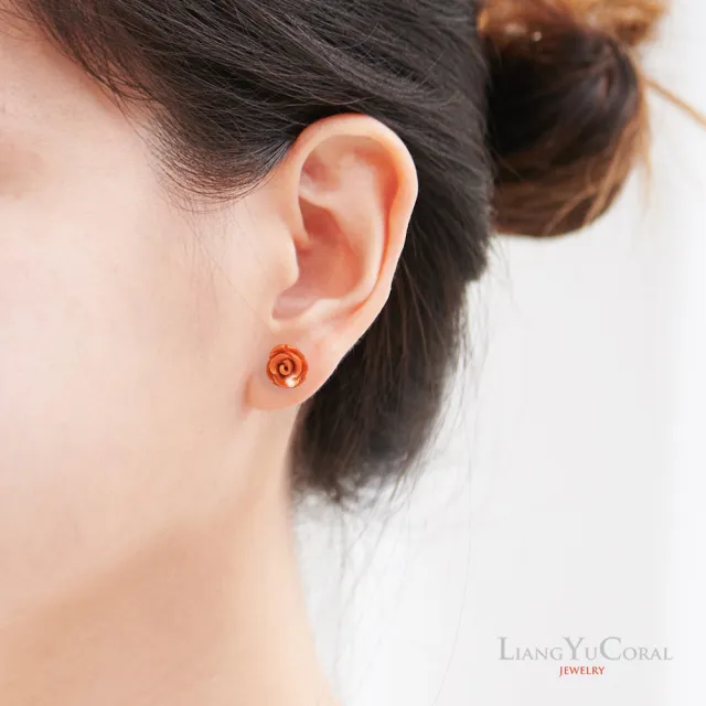 【大東山樑御珊瑚】momo珊瑚玫瑰花耳針(7.5-8.5mm)