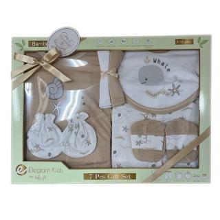 【樂樂童鞋】美國Elegant kids七件組彌月禮盒-奶茶色(彌月禮盒)