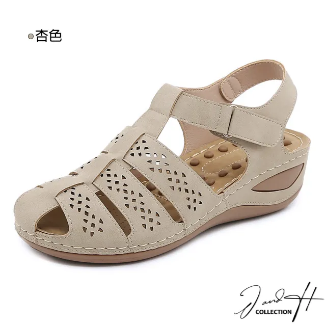 【J&H collection】涼夏透氣鏤空黏貼厚底涼鞋(現+預 杏色 / 棕色 / 藍色 / 黑色)