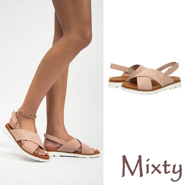 【MIXTY】厚底涼鞋 交叉涼鞋/歐美時尚極簡交叉造型厚底涼鞋(粉)
