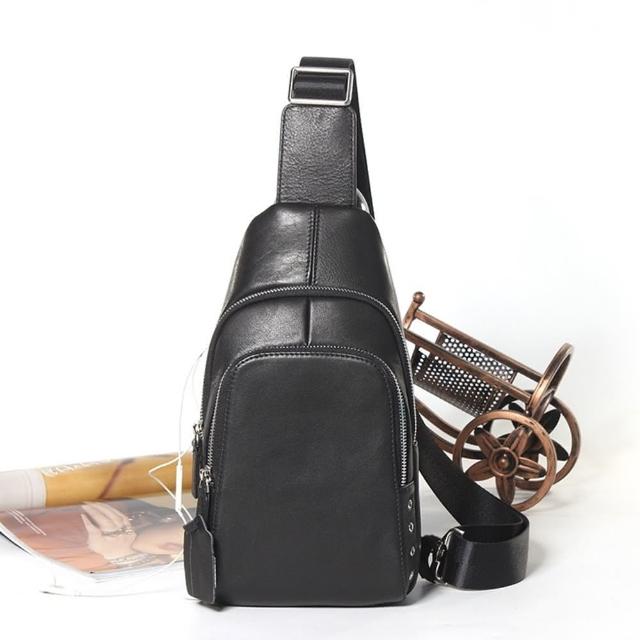 【巴黎精品】現貨+預購 胸包真皮側背包(牛皮都市通勤雙層男包包a1bk26)