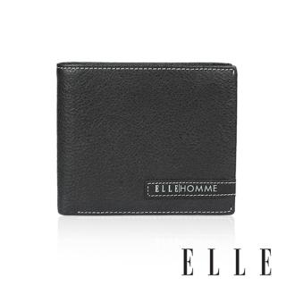 【ELLE HOMME】ELLE 真皮3卡上翻3窗格 短夾/皮夾/男夾(黑色)