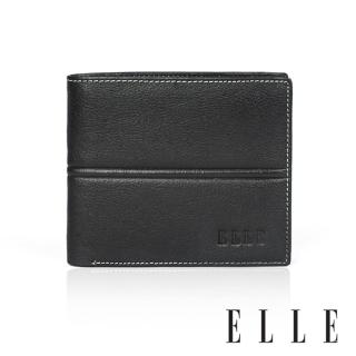 【ELLE HOMME】ELLE 直線車紋3卡1窗格 皮夾/男夾/短夾(黑色)