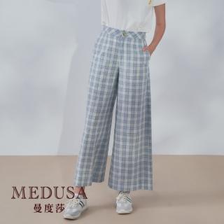 【MEDUSA 曼度莎】現貨-夏日水藍格紋長褲（M-XL）｜女長褲 女休閒長褲 長寬褲(101-60902)