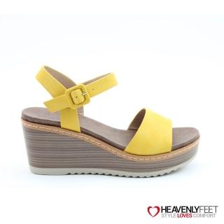 【heavenlyfeet】英國舒適品牌復古皮感一字楔型厚底涼鞋ORION(亮黃)