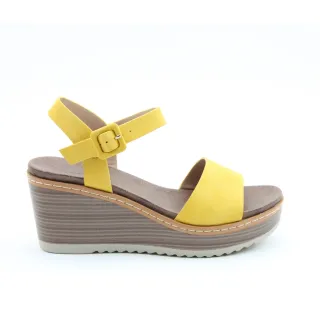 【heavenlyfeet】英國舒適品牌復古皮感一字楔型厚底涼鞋ORION(亮黃)