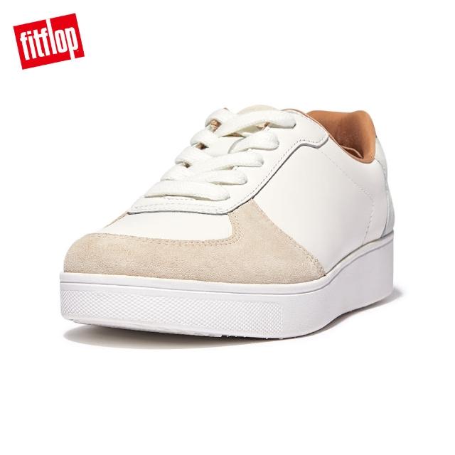 【FitFlop】RALLY LEATHER/SUEDE PANEL SNEAKERS復古繫帶休閒鞋-女(都會白/灰)