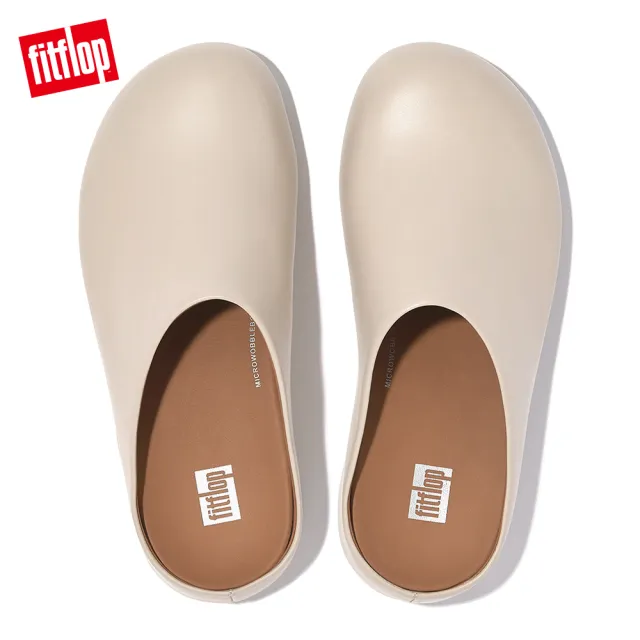 【FitFlop】SHUV LEATHER簡約造型木屐鞋-女(白石色)