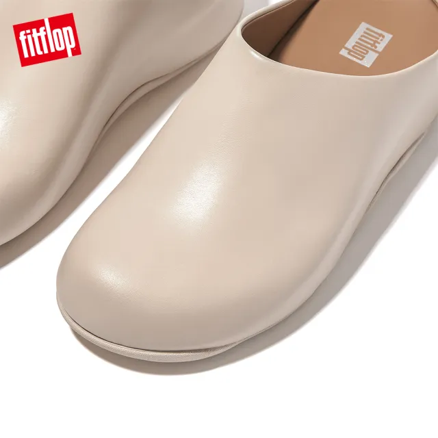 【FitFlop】SHUV LEATHER簡約造型木屐鞋-女(白石色)