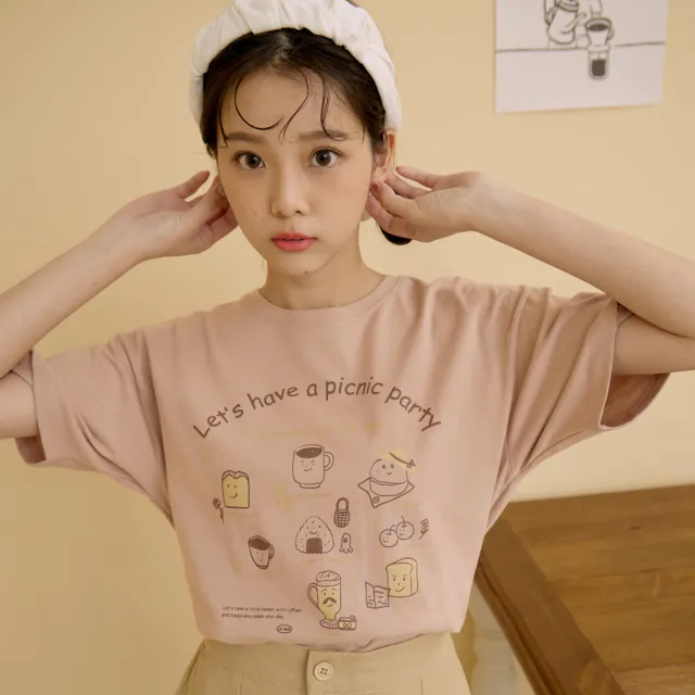 【OB 嚴選】咖啡廳家族純棉夏日野餐印花寬版短TEE 《IG0013》