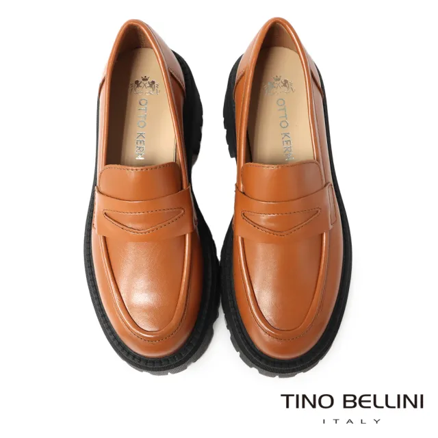 【TINO BELLINI 貝里尼】義大利進口牛皮鋸齒厚底樂福鞋FZLO003(棕)