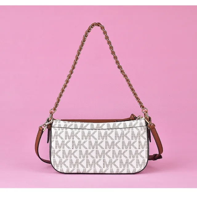 【Michael Kors】MK MICHAEL KORS JET SET金字LOGO拼色PVC滾邊牛皮4合1斜背子母包(茶玫瑰粉x多色)