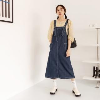 【OB 嚴選】純棉水洗色吊帶口袋牛仔洋裝 《DA9656》