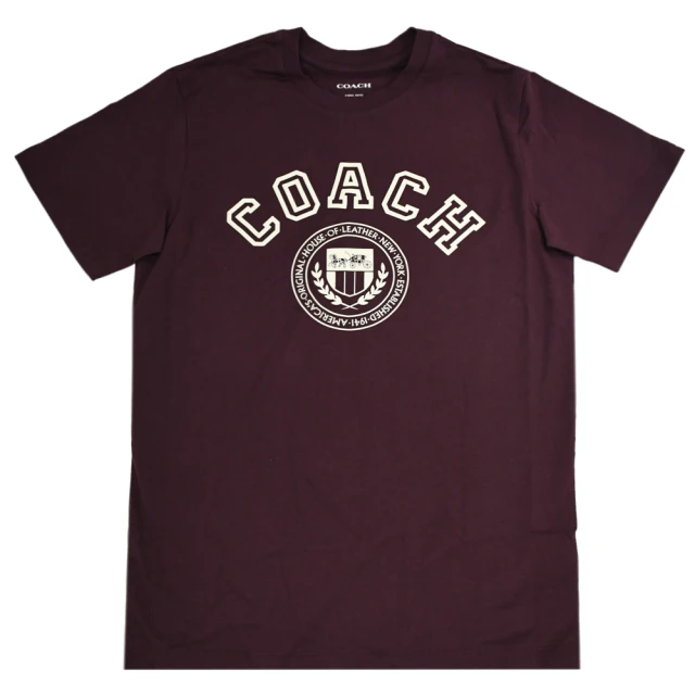 COACH 簡約品牌LOGO燙印棉質個性短T恤(酒紅)