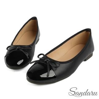 【SANDARU 山打努】娃娃鞋 拼接漆皮蝶結平底鞋(黑)
