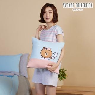 【YVONNE 以旺傢飾】早安熊美方形抱枕 45x45公分 春日藍 LINE FRIENDS