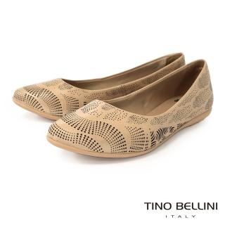 【TINO BELLINI 貝里尼】巴西進口牛皮沖孔微尖楦舒足平底鞋FSBO001(駝)