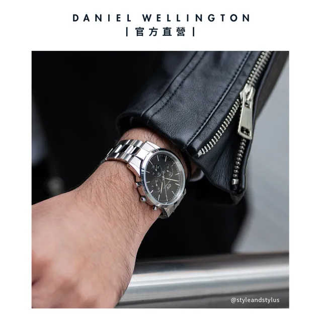 【Daniel Wellington】DW 手錶 Iconic Chronograph 42ｍｍ曜夜黑三眼精鋼錶-銀框(DW00100645)