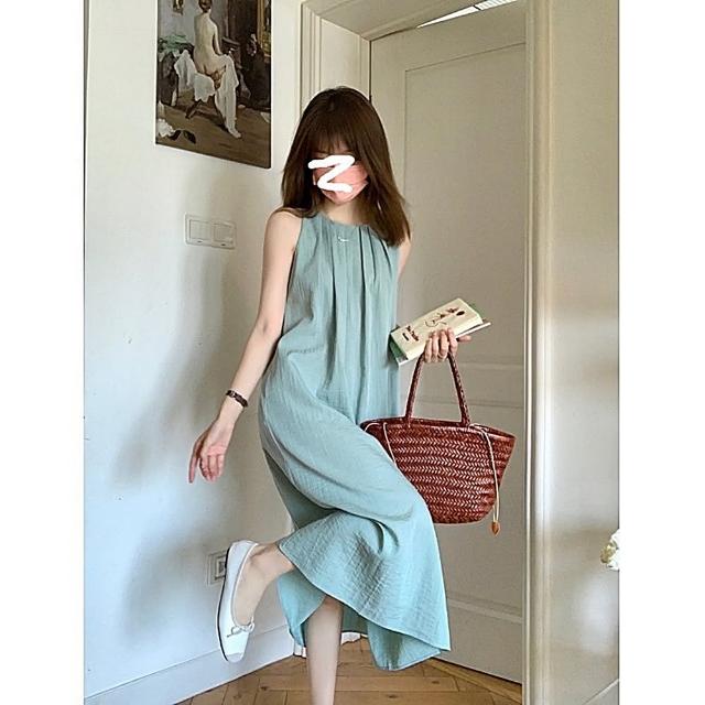 【巴黎精品】現貨+預購 洋裝無袖連身裙(簡約素色涼感女裙子a1bs5)