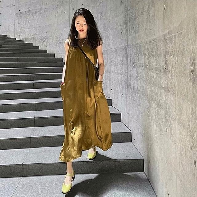 【巴黎精品】現貨+預購 洋裝無袖連身裙(氣質寬鬆垂感女裙子a1bs6)