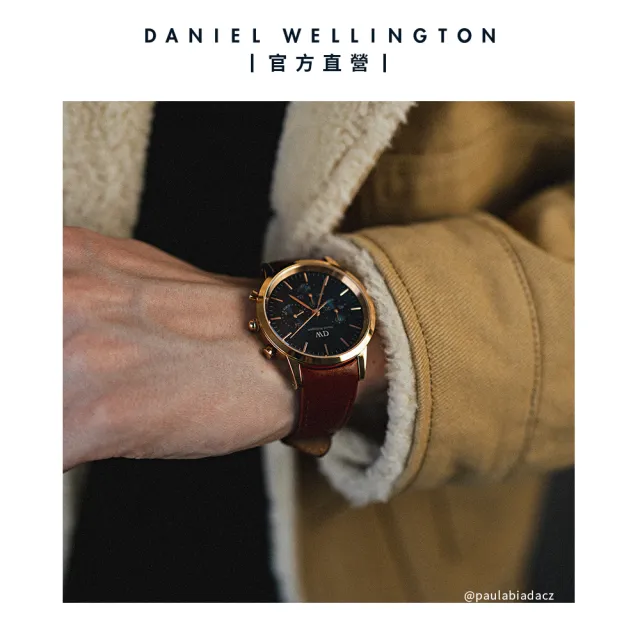 【Daniel Wellington】DW 手錶 Iconic Chronograph 42ｍｍ極地藍三眼皮革錶藍錶盤(DW00100639)