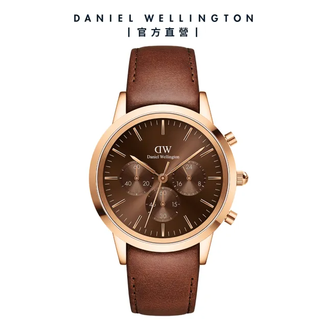 【Daniel Wellington】DW 手錶 Iconic Chronograph 42ｍｍ琥珀棕三眼皮革錶棕錶盤(DW00100640)