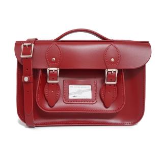 【The Leather Satchel Co.】12.5吋 英國手工牛皮劍橋包 手提包 肩背包 側肩包 多功能兩用包(心機紅)