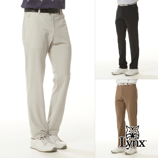 Lynx Golf 男款日本進口面料脇邊設計後腰繡花造型隱形拉鍊口袋平口休閒長褲(三色)