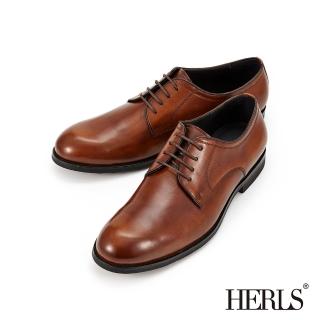 【HERLS】男鞋系列-全真皮基本款素面休閒德比鞋 面試通勤(慄棕色)
