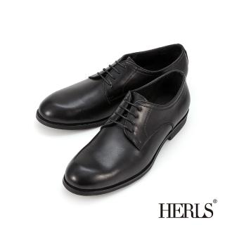 【HERLS】男鞋系列-全真皮基本款素面休閒德比鞋 面試通勤(黑色)