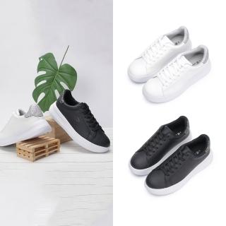 【FUFA Shoes 富發牌】閃銀拼接厚底休閒鞋-黑/白 1CU67(女鞋/女休閒鞋/小白鞋/厚底鞋)