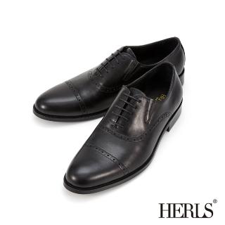 【HERLS】男鞋系列-全真皮橫飾沖孔紳士牛津鞋 面試通勤(黑色)
