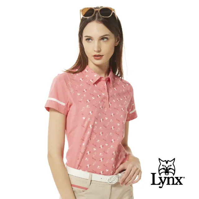 【Lynx Golf】女款吸濕排汗抗UV涼感抗菌絲光網眼布料鳥類剪影印花短袖POLO衫(二色)