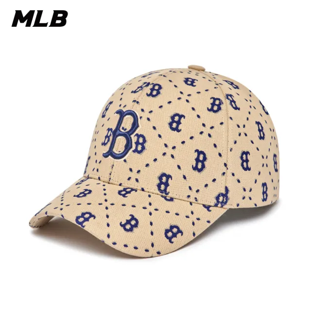 【MLB】可調式硬頂棒球帽 MONOGRAM系列 波士頓紅襪隊(3ACPM023N-43SAL)