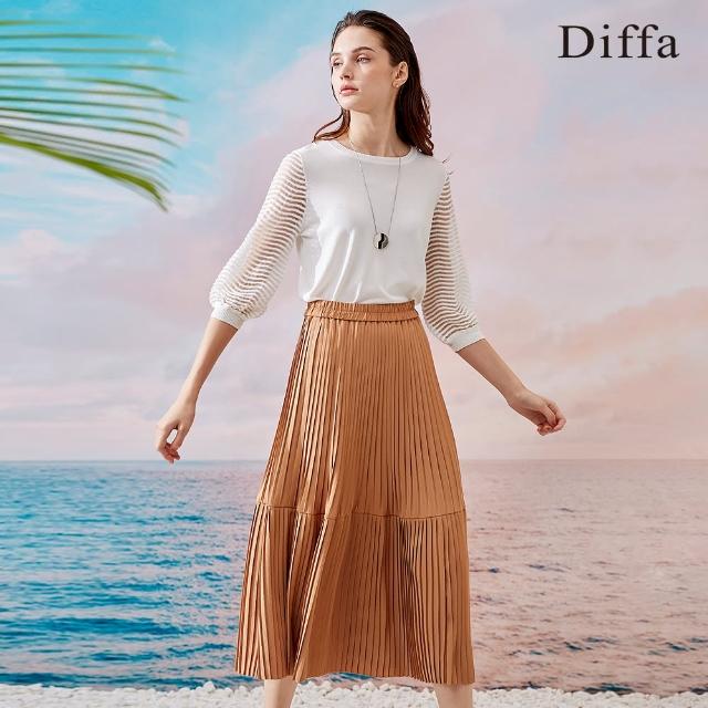 【Diffa】鬆緊壓褶長裙-女