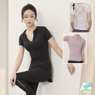 【BODYAIR】拉鍊領貼身小腰背紗上衣(瑜珈.慢跑.運動.健身.透氣.舞蹈.運動服)