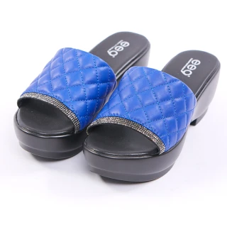 【ee9】經典優雅菱格紋晶鑲鑽厚底拖鞋-藍色-7605151870(拖鞋)
