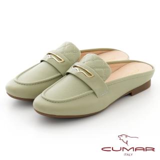 【CUMAR】拼接車格平底穆勒鞋(綠色)
