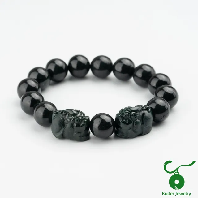 K.D.J 圓融珠寶】開運貔貅墨翠翡翠手串天然A貨(19.5圍) - momo購物網