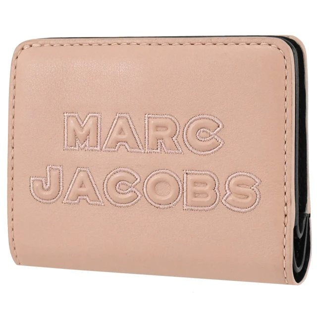 MARC JACOBS 馬克賈伯 經典刺繡LOGO素雅小牛皮扣式零錢短夾(粉)