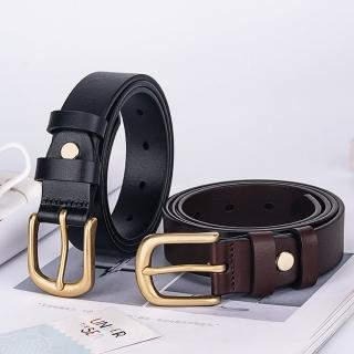 【米蘭精品】現貨+預購 100%真皮皮帶牛皮腰帶手工窄版細皮帶女牛仔褲休閒褲長褲(細版實心銅針扣2色74eh45)