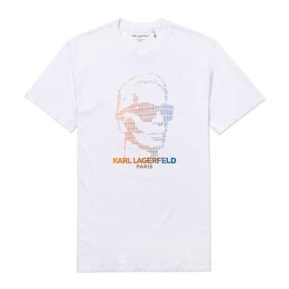 【KARL LAGERFELD 卡爾】老佛爺 經典印刷圖案短袖T恤 上衣-白色(平輸品/短T)